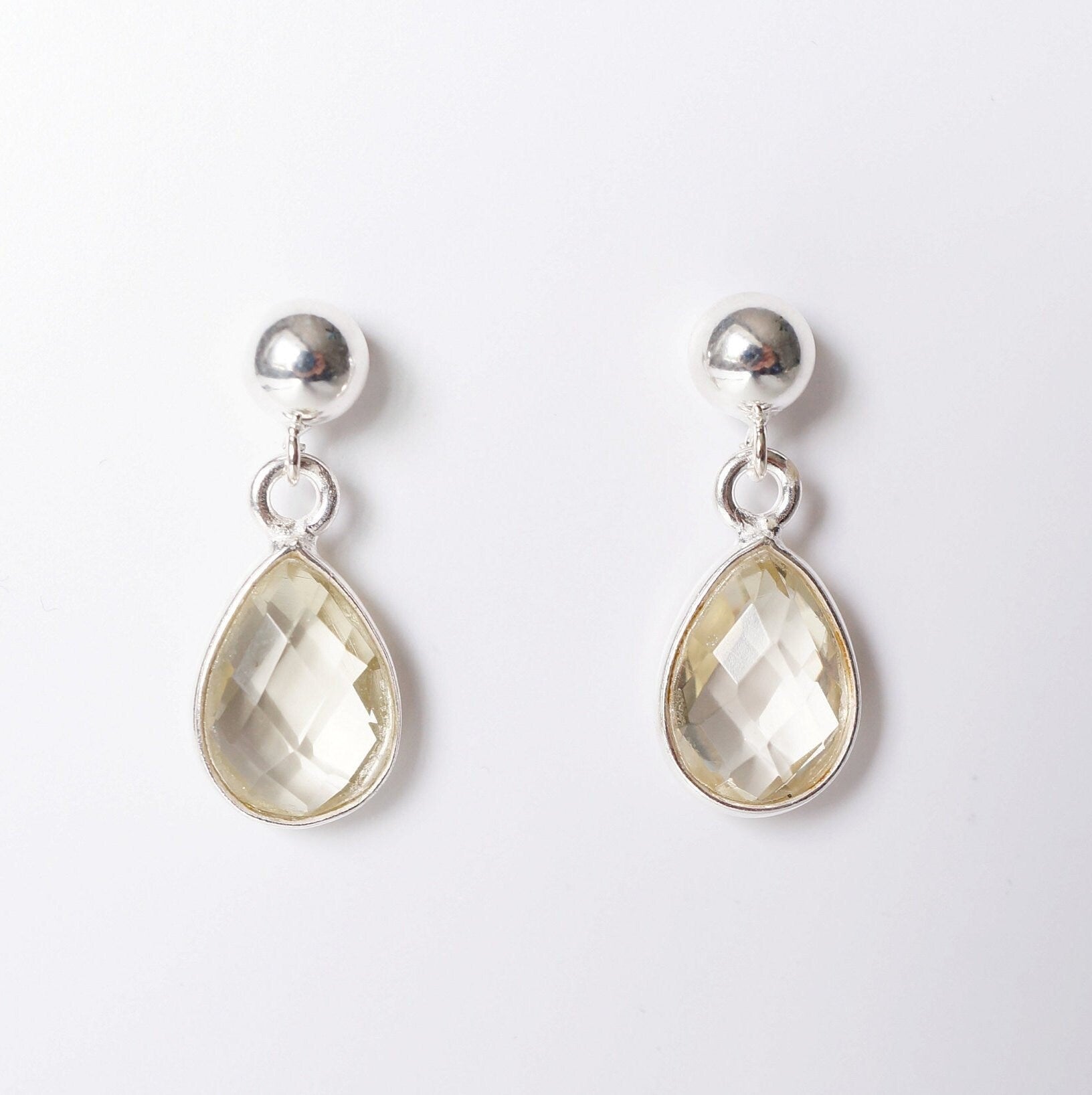 Lemon Quartz Teardrop Earring on Sterling Silver studs (Cannes) // Gift for her // Minimalist earring //