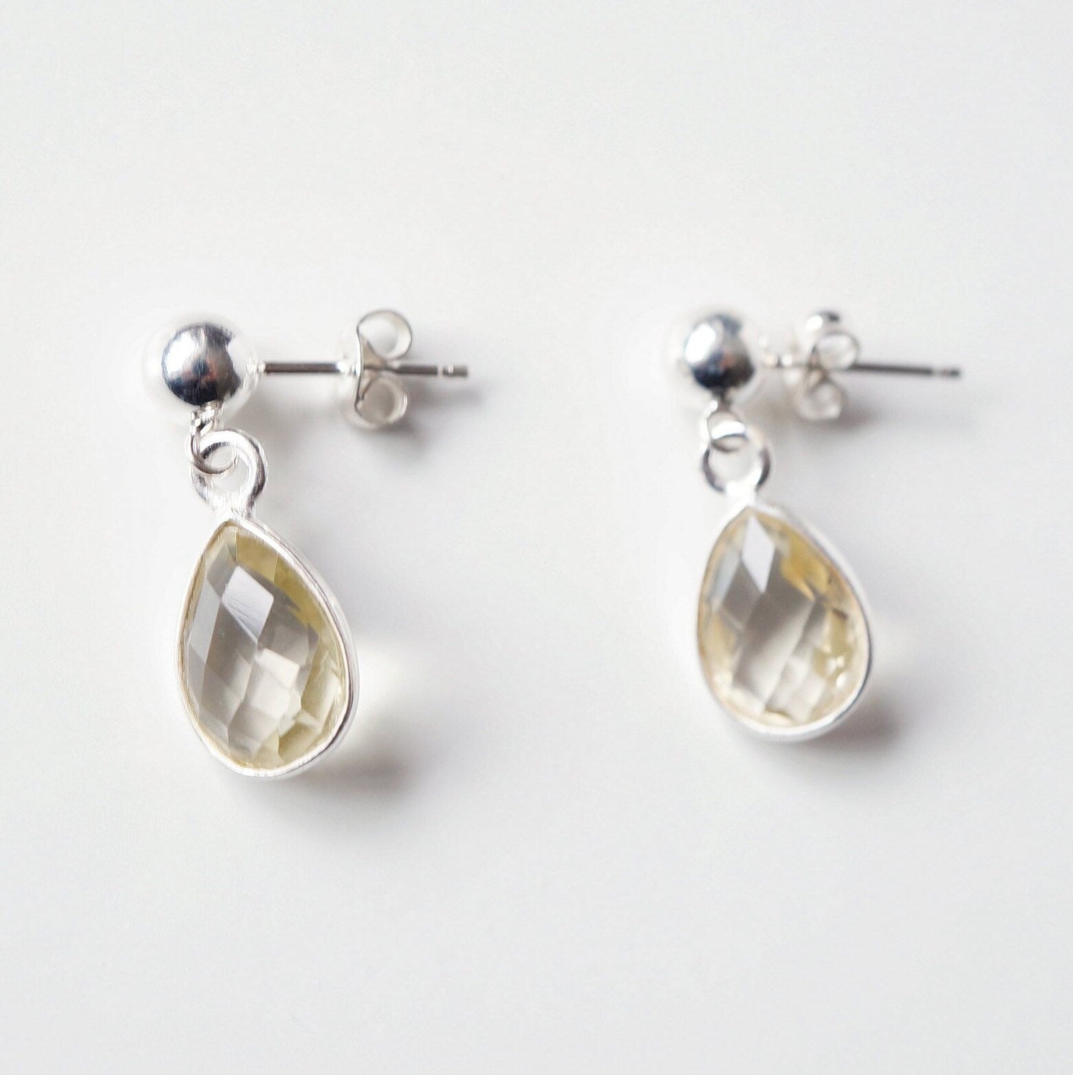 Lemon Quartz Teardrop Earring on Sterling Silver studs (Cannes) // Gift for her // Minimalist earring //