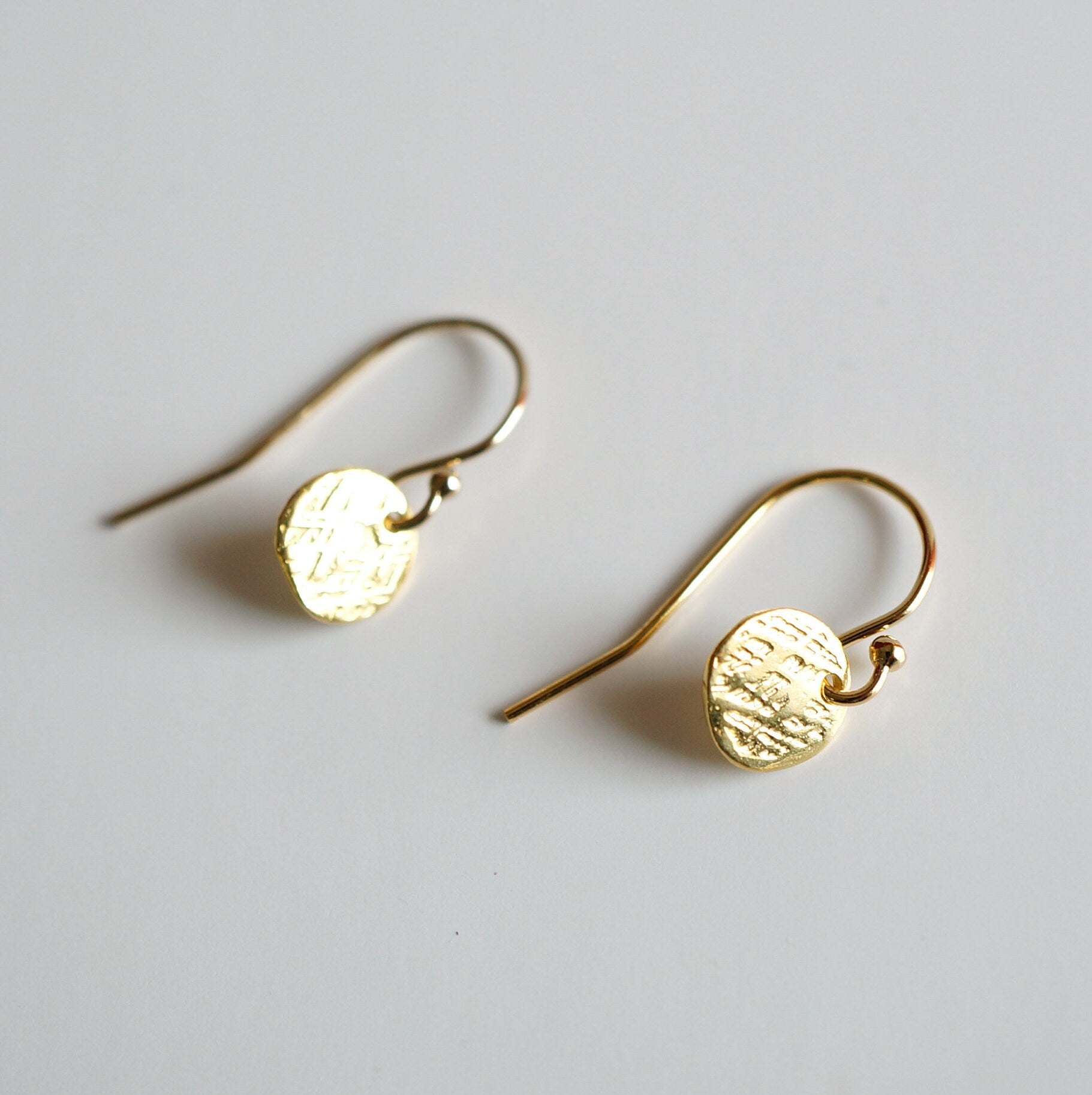 Tiny Gold Coin Textured Earrings with 14K Gold-fill Earwires (Casey) // Gold plated silver // Gifts for her // Minimal earrings