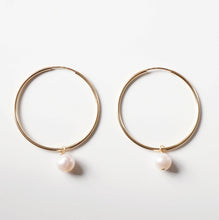 Load image into Gallery viewer, Pearl Gold Large Hoop Earrings (Lessi) // Gifts for her // Handmade earrings // Minimalist jewelry