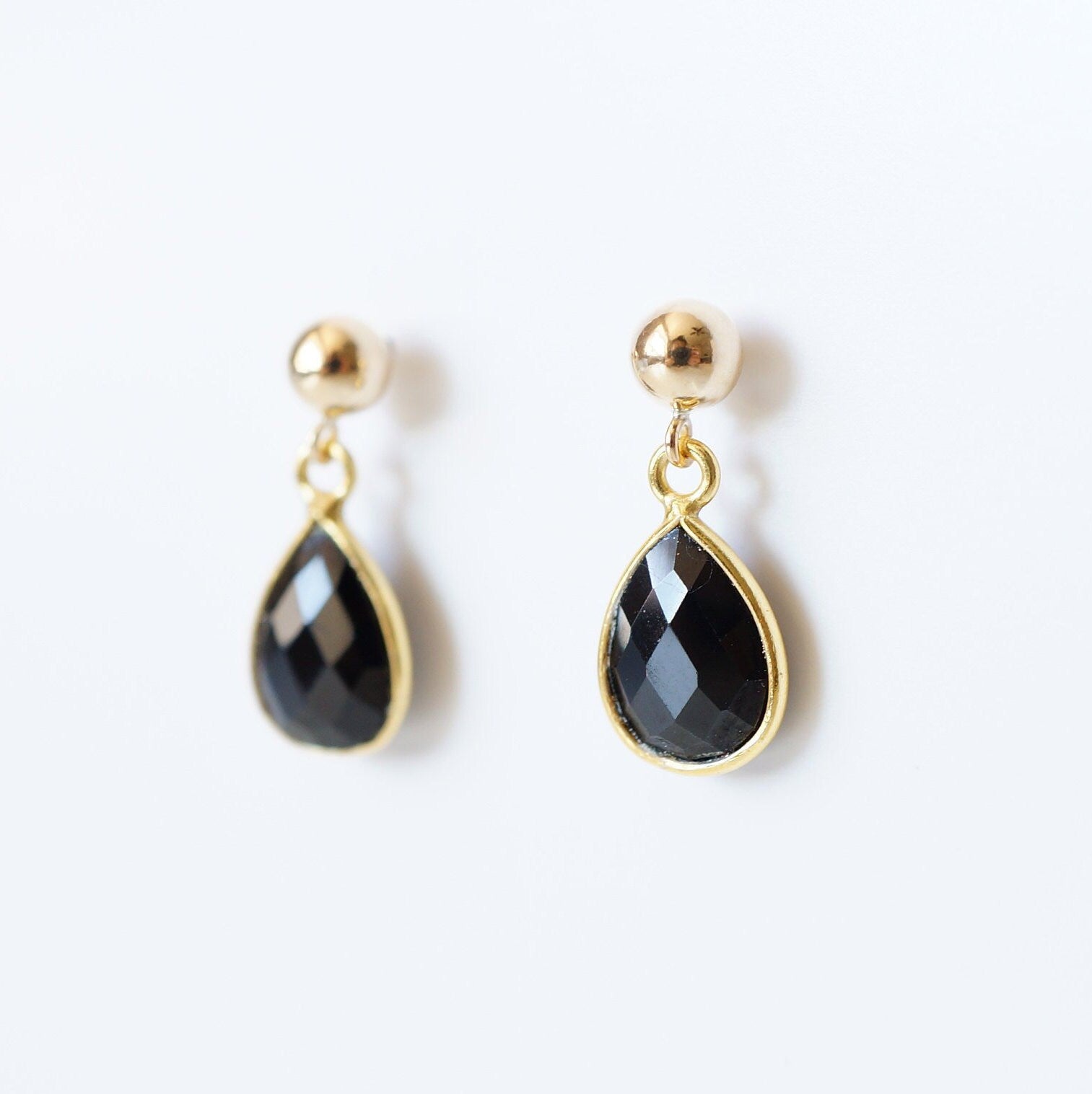 Black Spinel Teardrop Earring on 14K Gold-fill studs (Isla) // Gift for her // Minimalist earring //