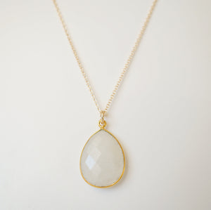 Moonstone Large Teardrop Pendant and Gold Necklace (Jenson) 