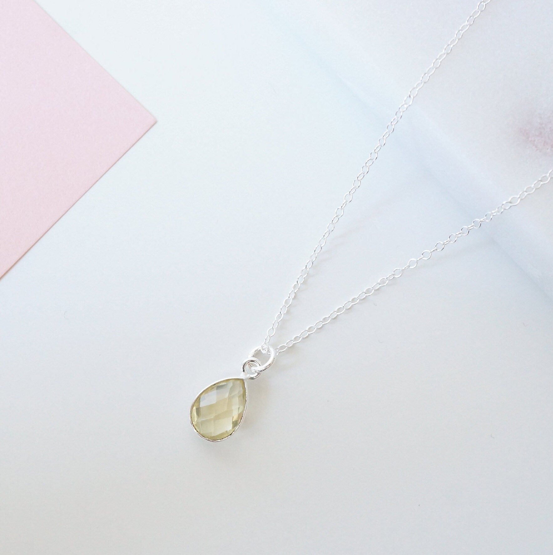 Lemon Quartz Teardrop Sterling Silver Necklace (Cannes) // Gift for her // Minimalist jewellery //