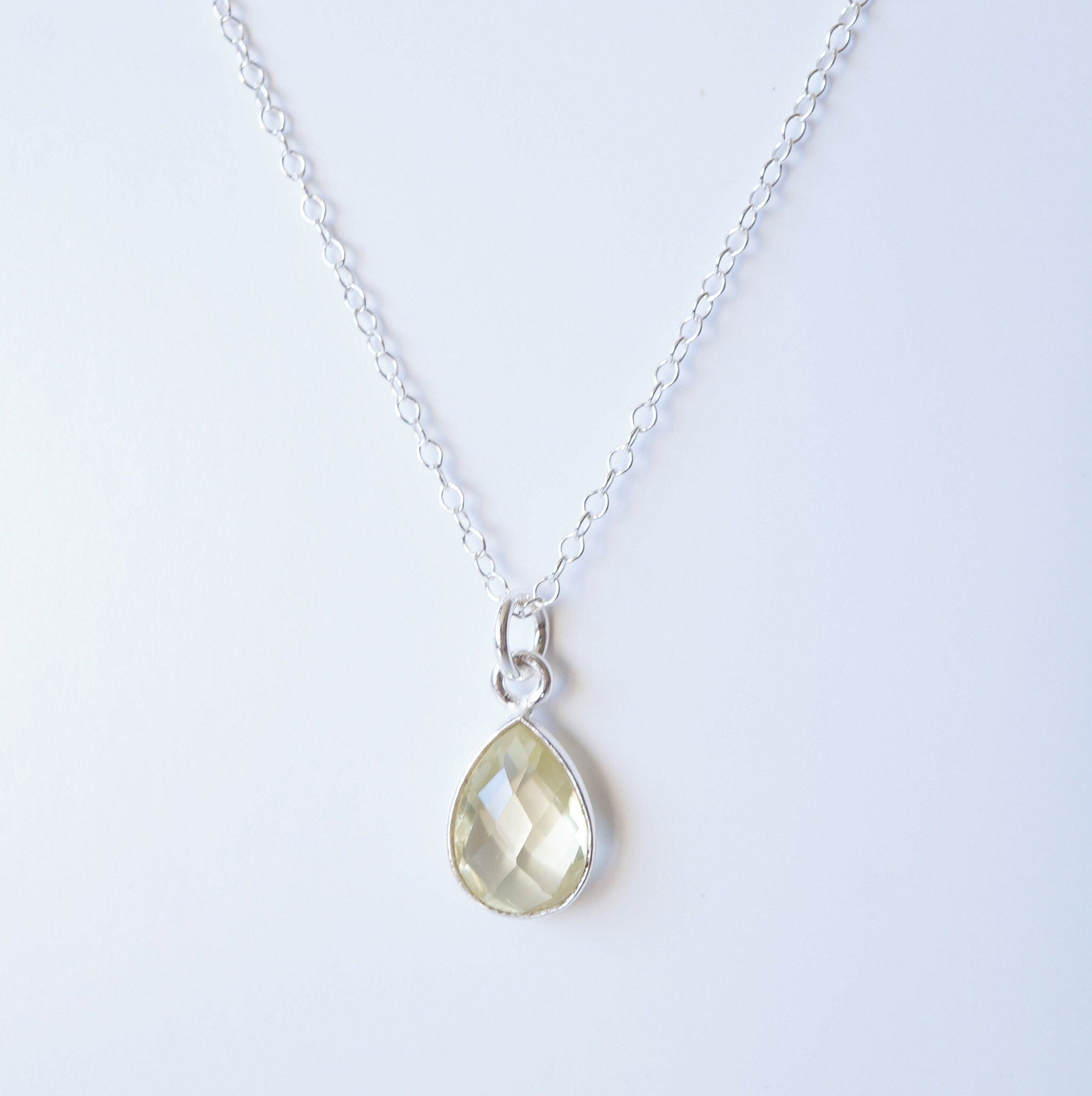 Lemon Quartz Teardrop Sterling Silver Necklace (Cannes) // Gift for her // Minimalist jewellery //