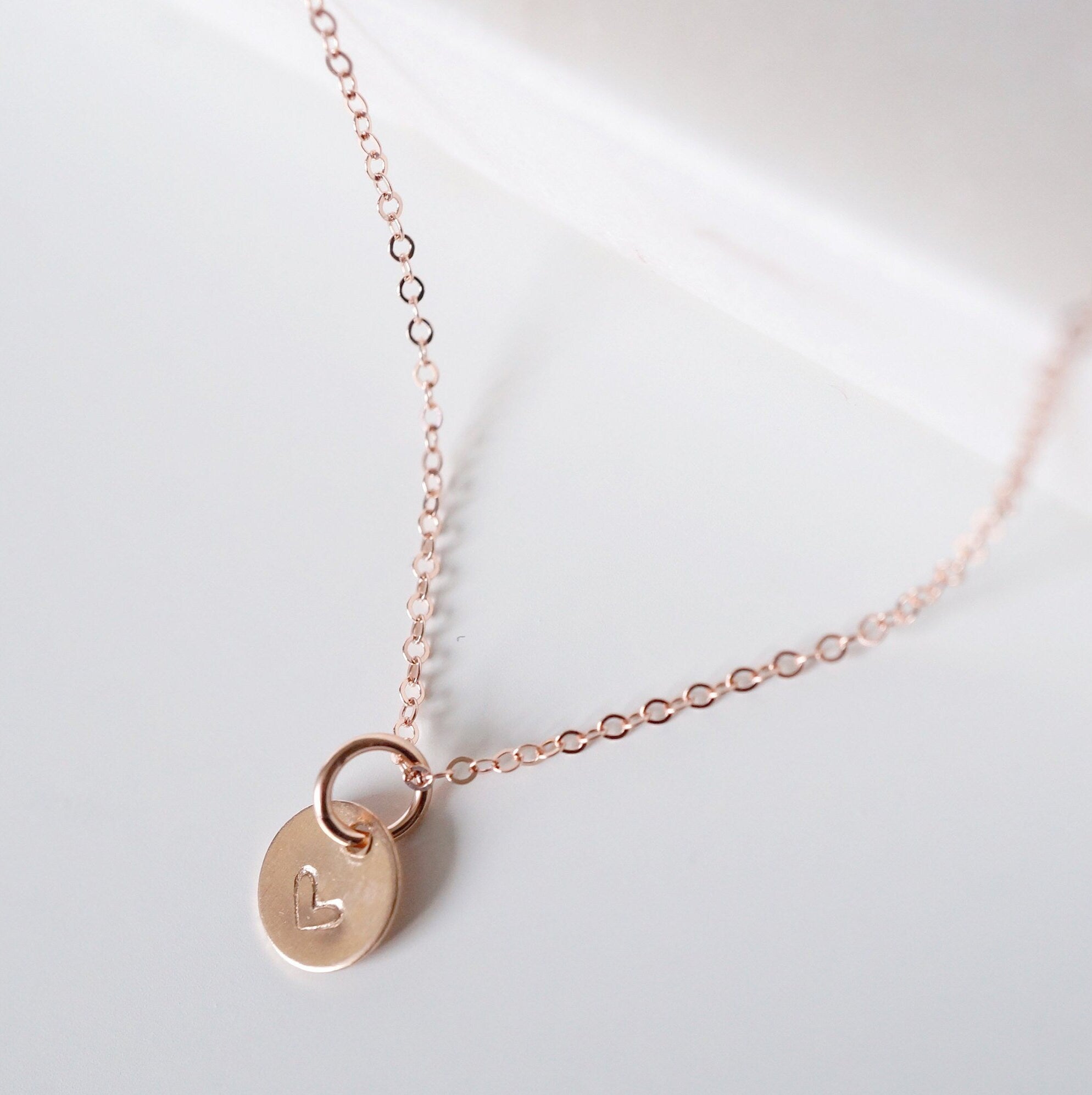 Tiny Rose Gold Heart Coin on Rose Gold Necklace (Carey) // Initial necklace // Personalized necklace // Personalized gift