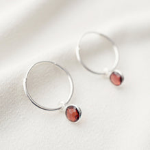 Load image into Gallery viewer, Garnet gemstones on Silver Hoop Earrings (Valais) // Gifts for her // Minimalist jewelry // January birthstone