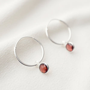 Garnet gemstones on Silver Hoop Earrings (Valais) // Gifts for her // Minimalist jewelry // January birthstone