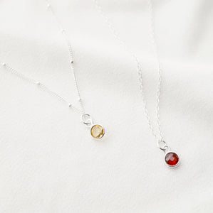 Tiny garnet stone on Sterling silver Necklace (Cira) // Gift for sister // Present for mom // Dainty necklace