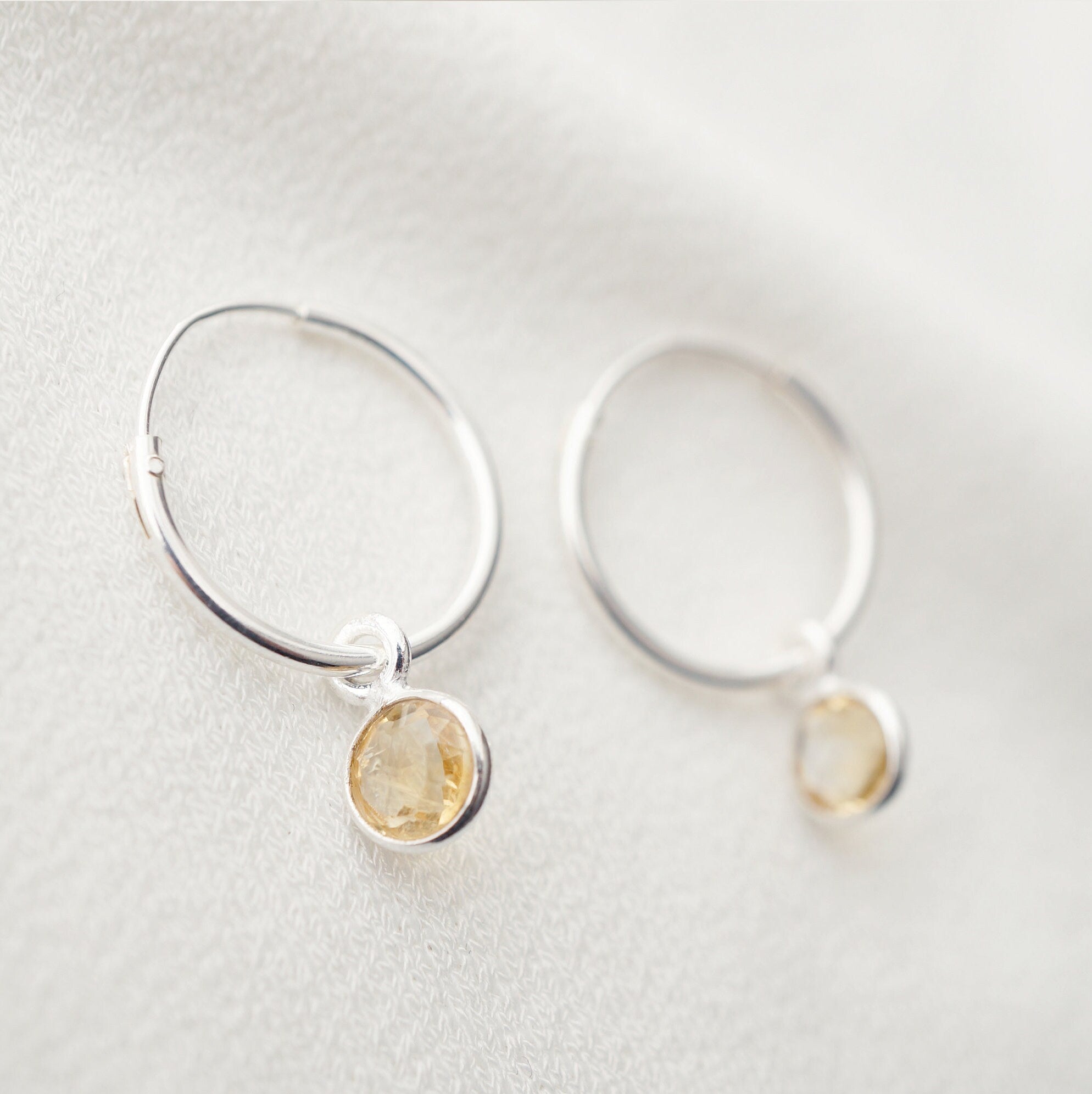 Citrine gemstones on Silver Hoop Earrings (Valais) // Gifts for her // Minimalist jewelry