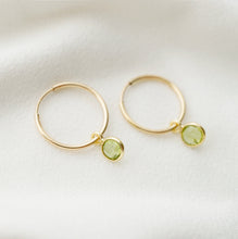 Load image into Gallery viewer, Peridot Gold Hoop Earrings (Valais) // Gifts for her // Handmade earrings // Minimalist jewelry