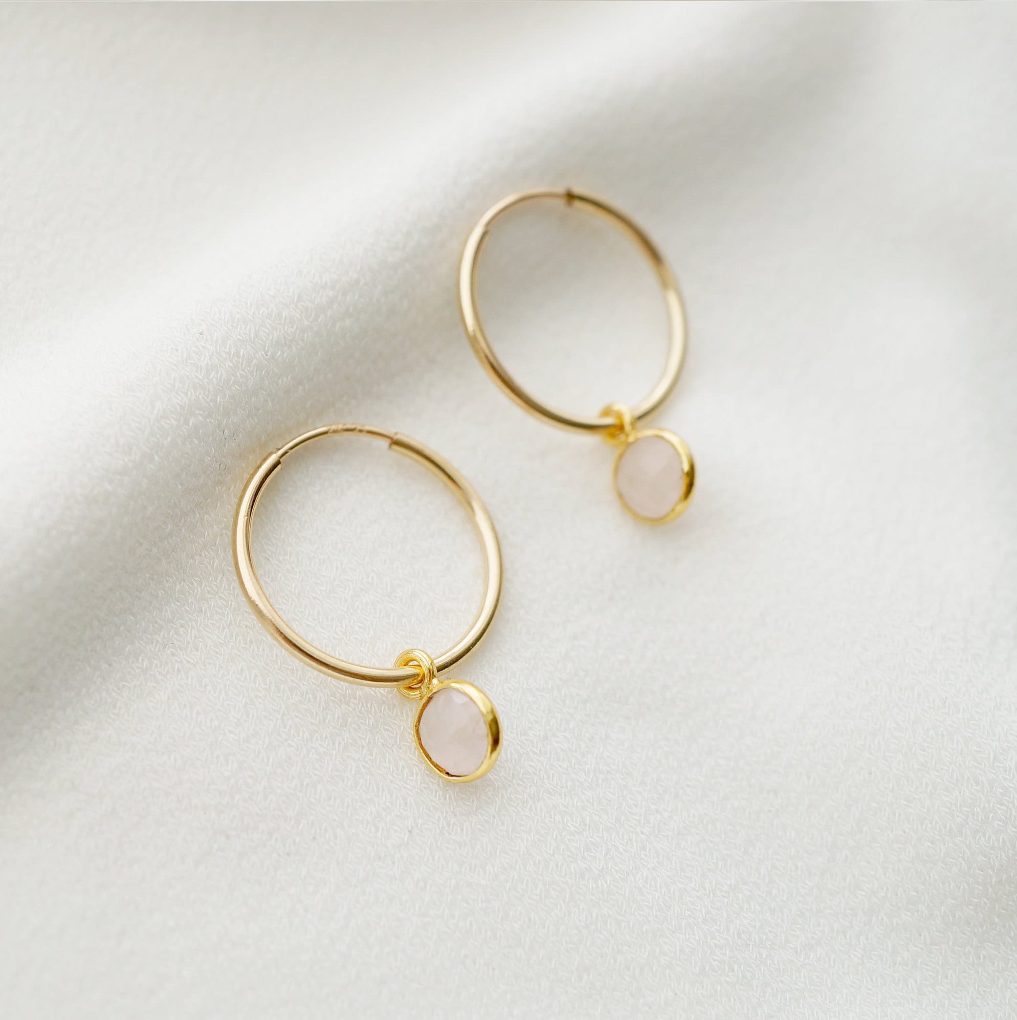 Rose Quartz Gold Hoop Earrings (Valais) // Gifts for her // Handmade earrings // Minimalist jewelry