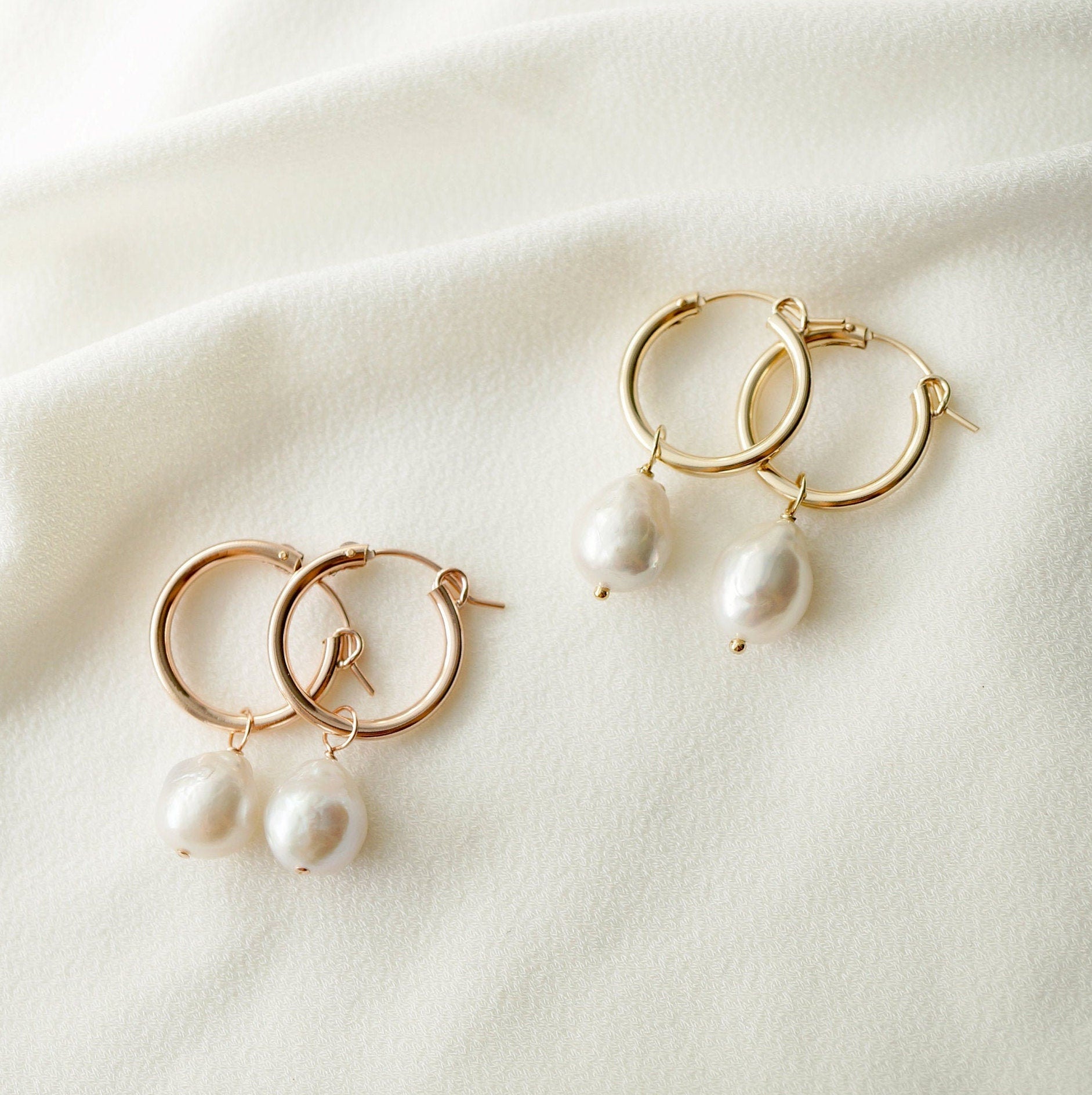 Baroque Pearl Rose Gold Hoop Earrings (Claudette) // Bridal earrings // Handmade earrings // Wedding jewelry