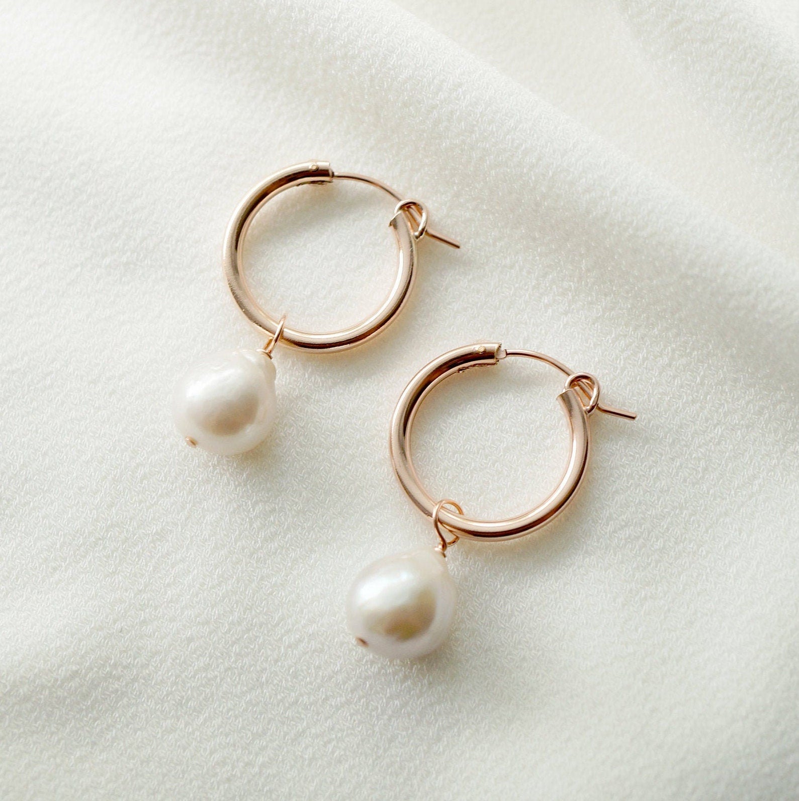 Baroque Pearl Gold Hoop Earrings (Claudette) // Bridal earrings // Handmade earrings // Wedding jewelry