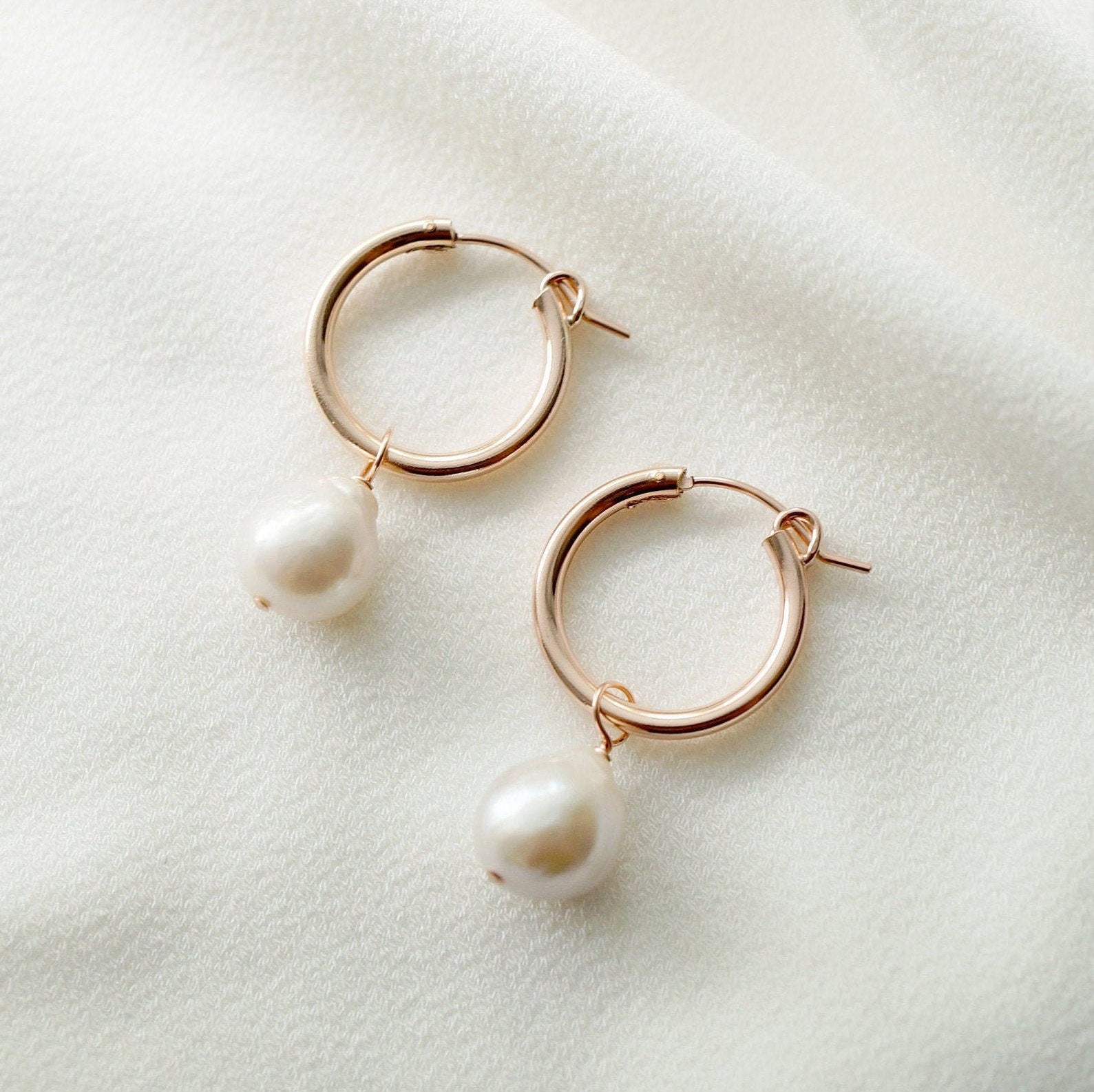 Baroque Pearl Rose Gold Hoop Earrings (Claudette) // Bridal earrings // Handmade earrings // Wedding jewelry