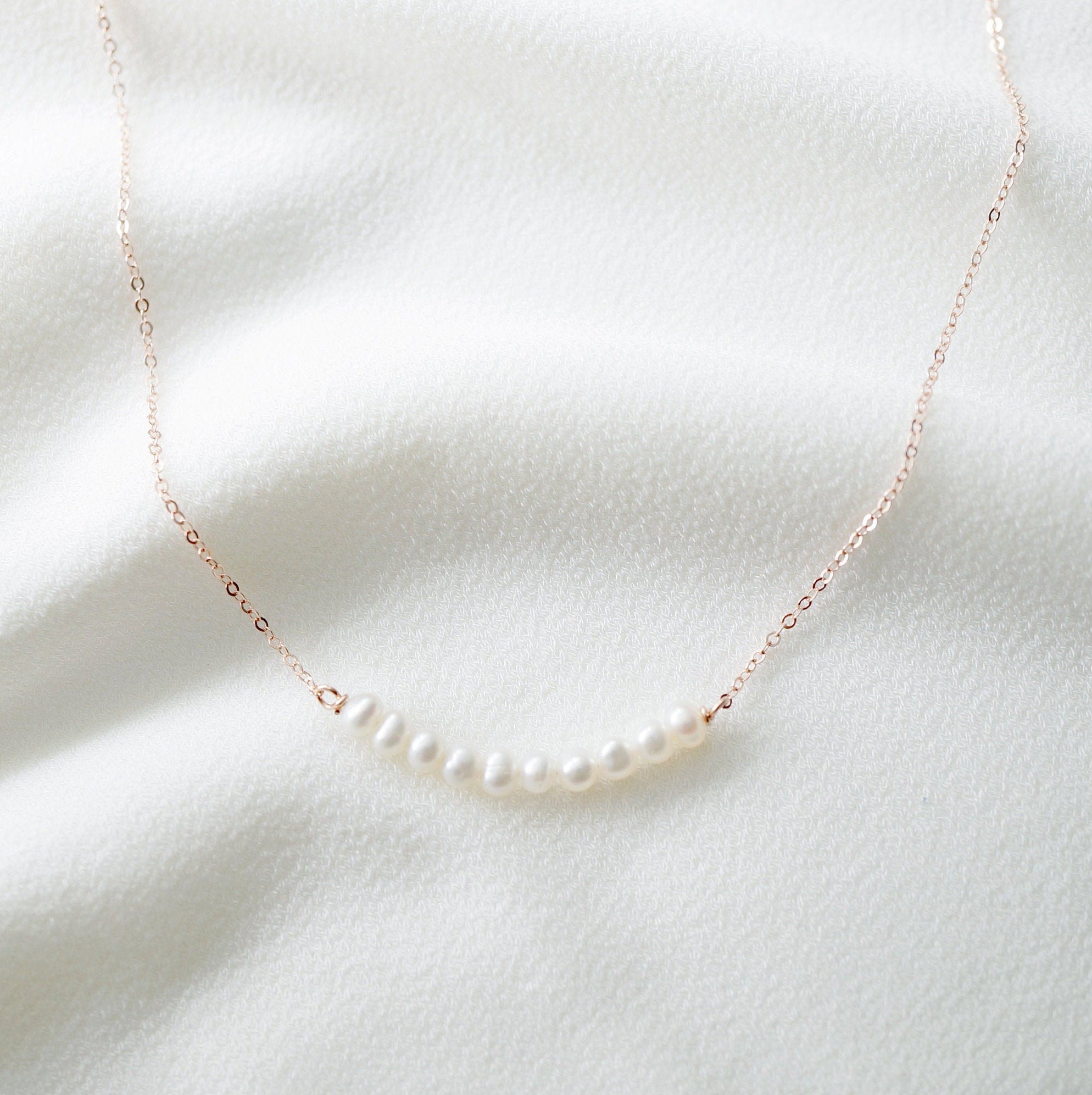 Tiny Pearl Rose Gold Necklace (Grace) // 14K Rose Gold filled Necklace // Bridal jewelry // Handmade jewelry // June birthstone
