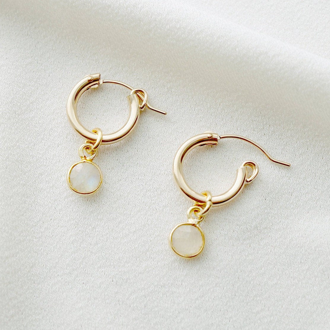Moonstone Gold Hoop Earrings (Quinn) // Gifts for her // Handmade earrings // Minimalist jewelry
