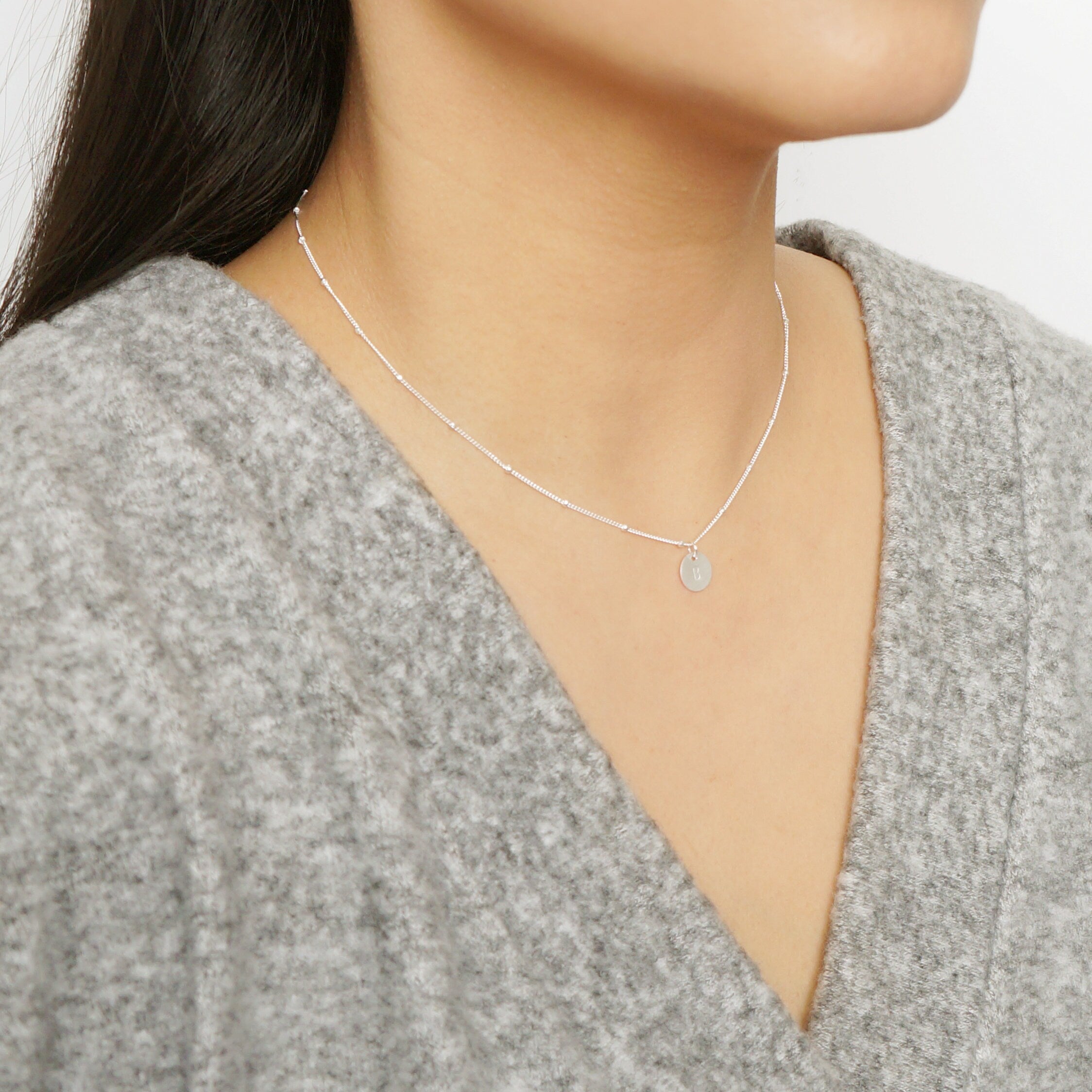 Tiny Personalized Silver Coin on Sterling silver Necklace (Carey) // Gift for sister // Personalized necklace // Personalized gift