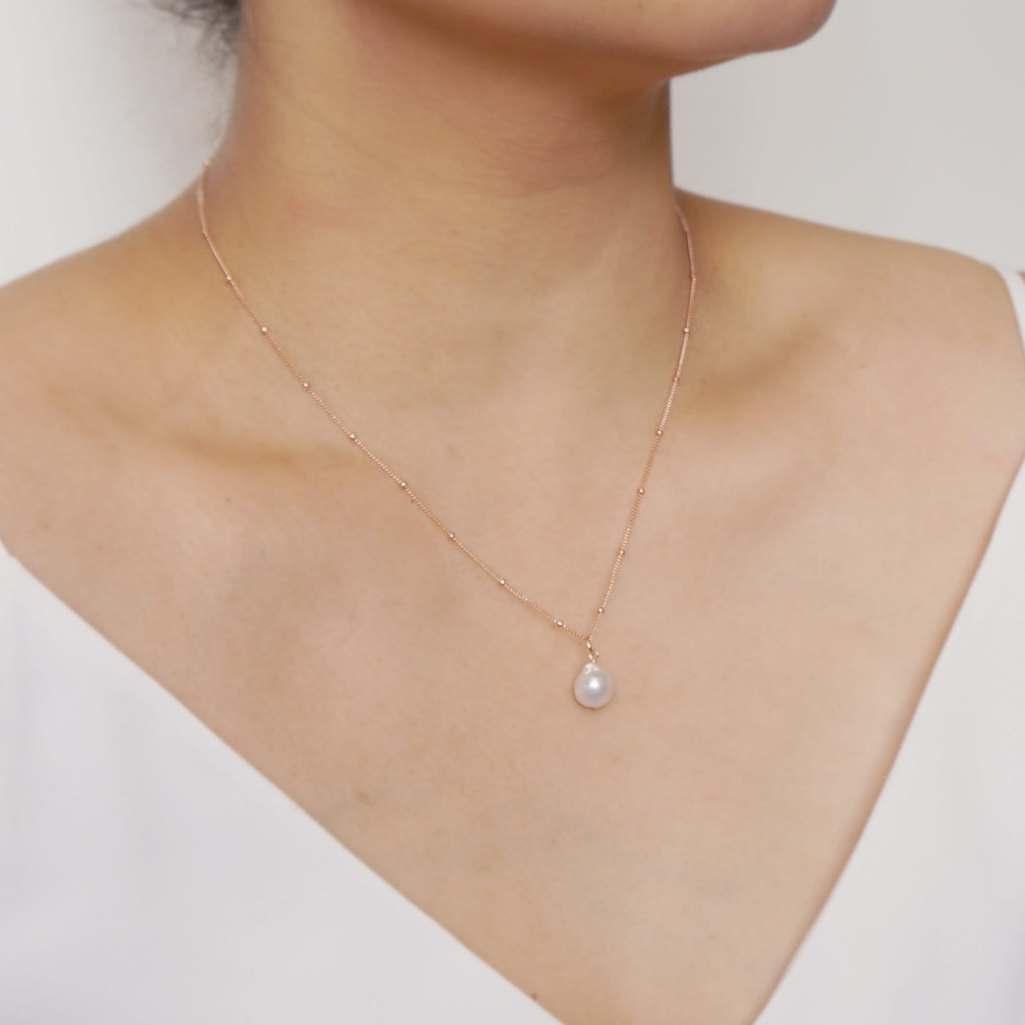 Baroque Pearl Rose Gold Necklace (Estelle) // 14K Rose Gold filled Necklace // Bridal jewelry // Handmade jewelry // June birthstone