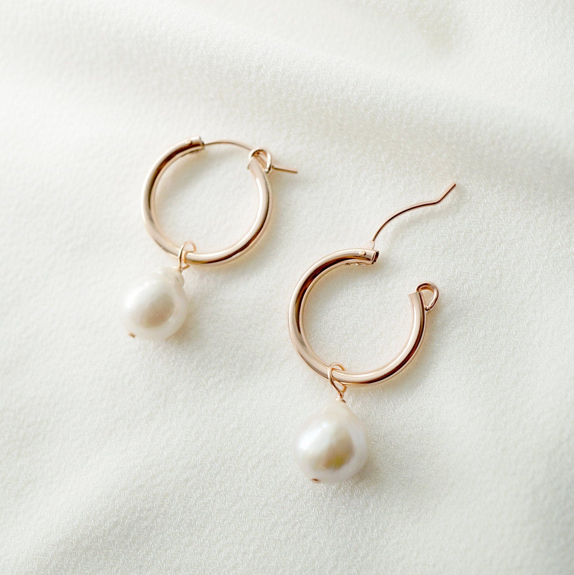 Baroque Pearl Gold Hoop Earrings (Claudette) // Bridal earrings // Handmade earrings // Wedding jewelry
