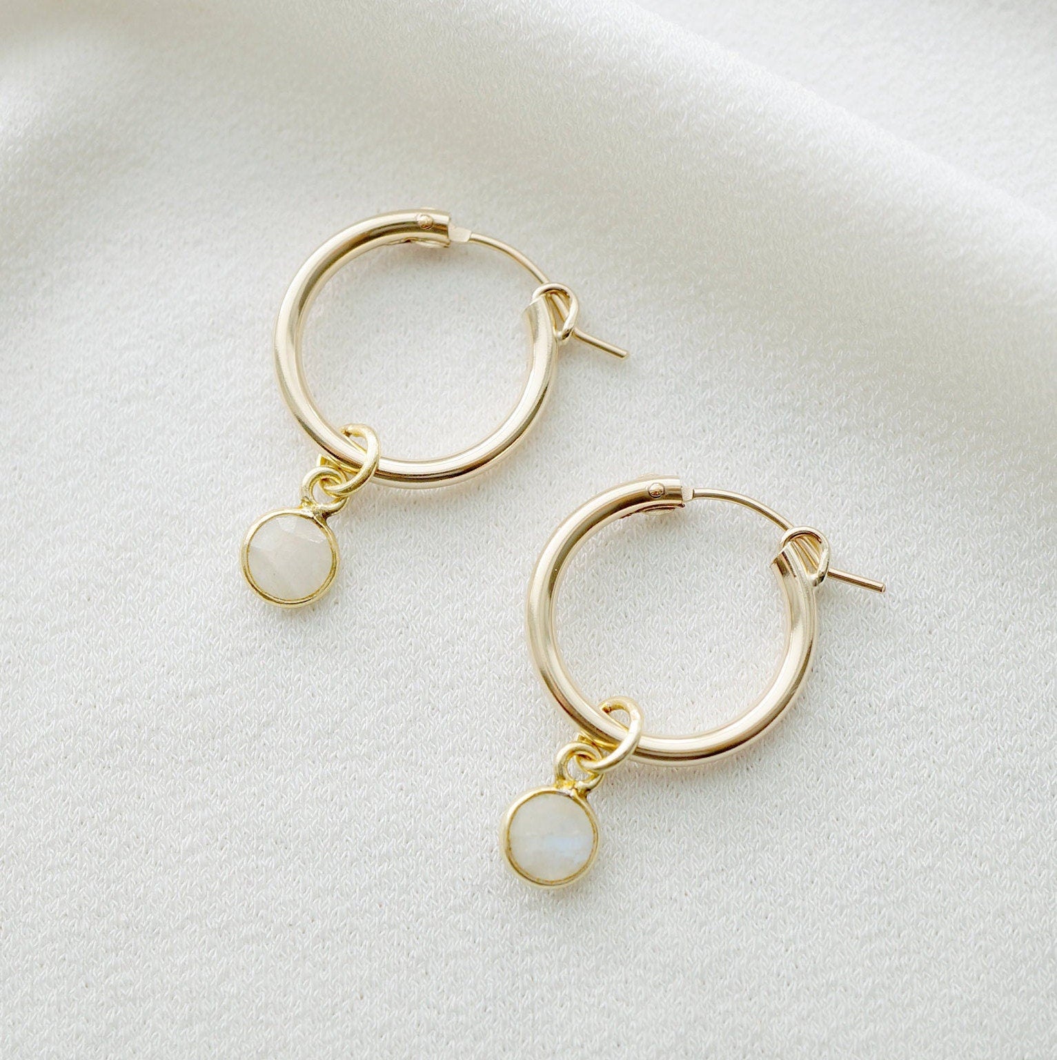 Moonstone Gold Hoop Earrings (Quinn) // Gifts for her // Handmade earrings // Minimalist jewelry