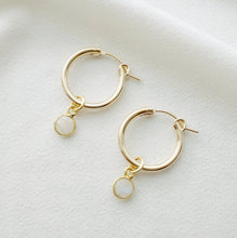 Load image into Gallery viewer, Moonstone Gold Hoop Earrings (Quinn) // Gifts for her // Handmade earrings // Minimalist jewelry