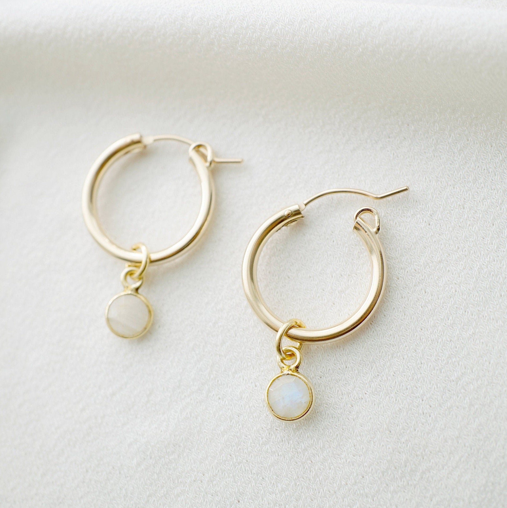 Moonstone Gold Hoop Earrings (Quinn) // Gifts for her // Handmade earrings // Minimalist jewelry