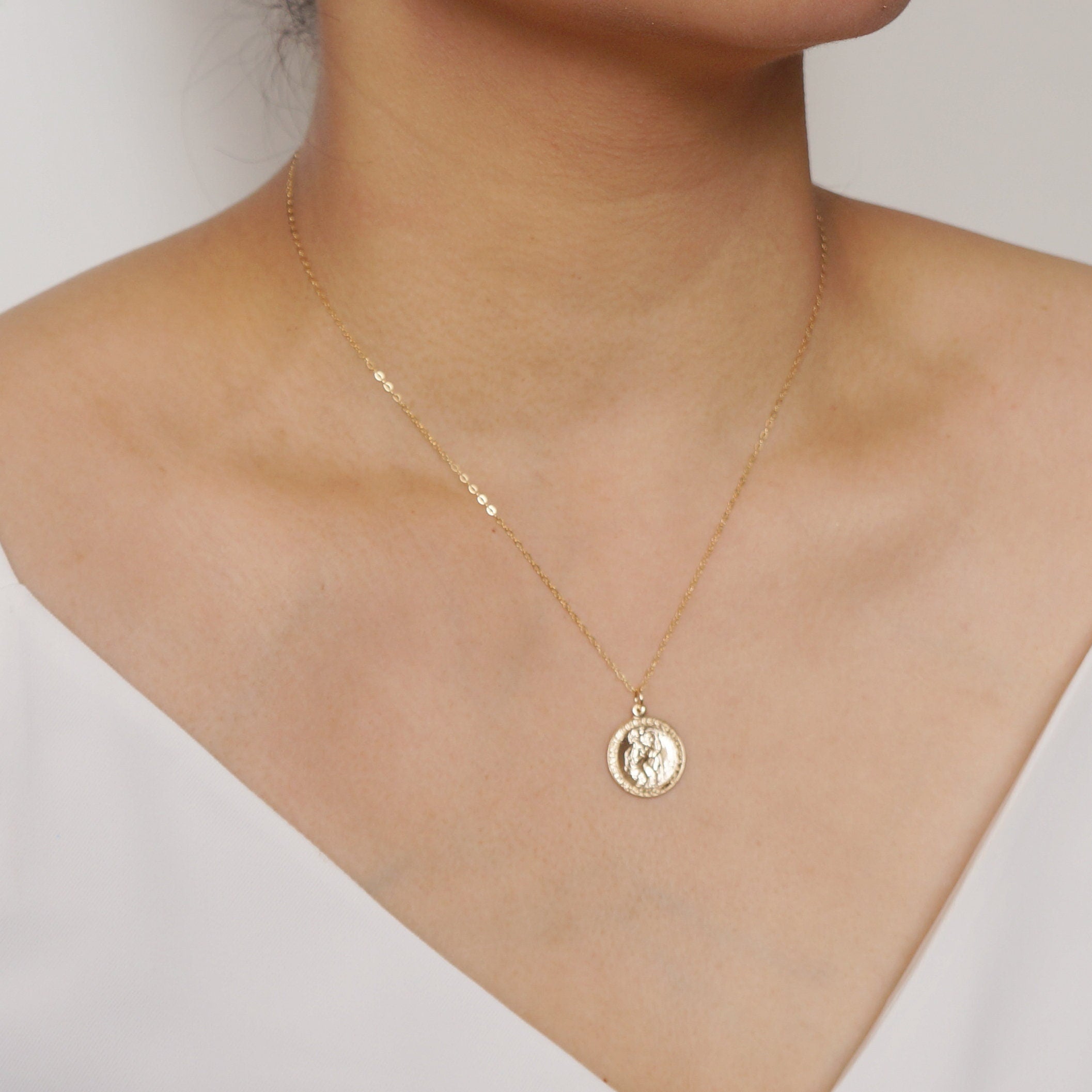 Traveler's Protection Gold Coin Medallion Necklace (St Christopher Regal) // 14K Gold filled // Gold Coin Jewelry // Minimalist jewelry