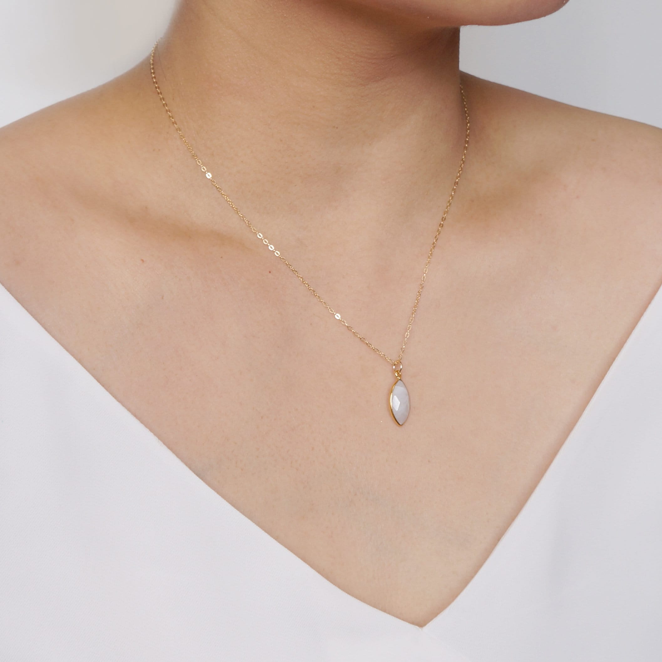 Moonstone Gold Marquise Necklace (Arabella) // Gift for her // Minimalist jewellery // June birthstone