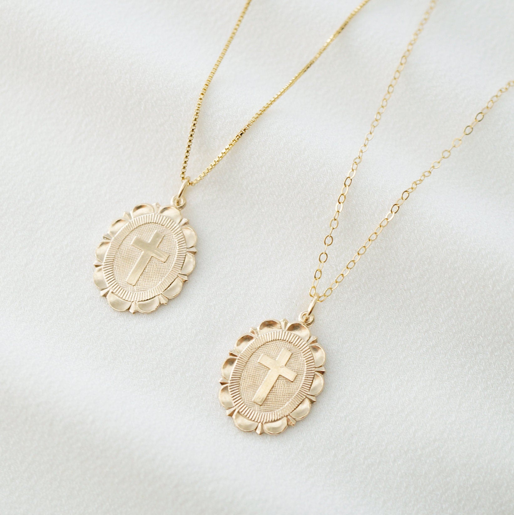 Cross Gold Coin Medallion Necklace (Monet)