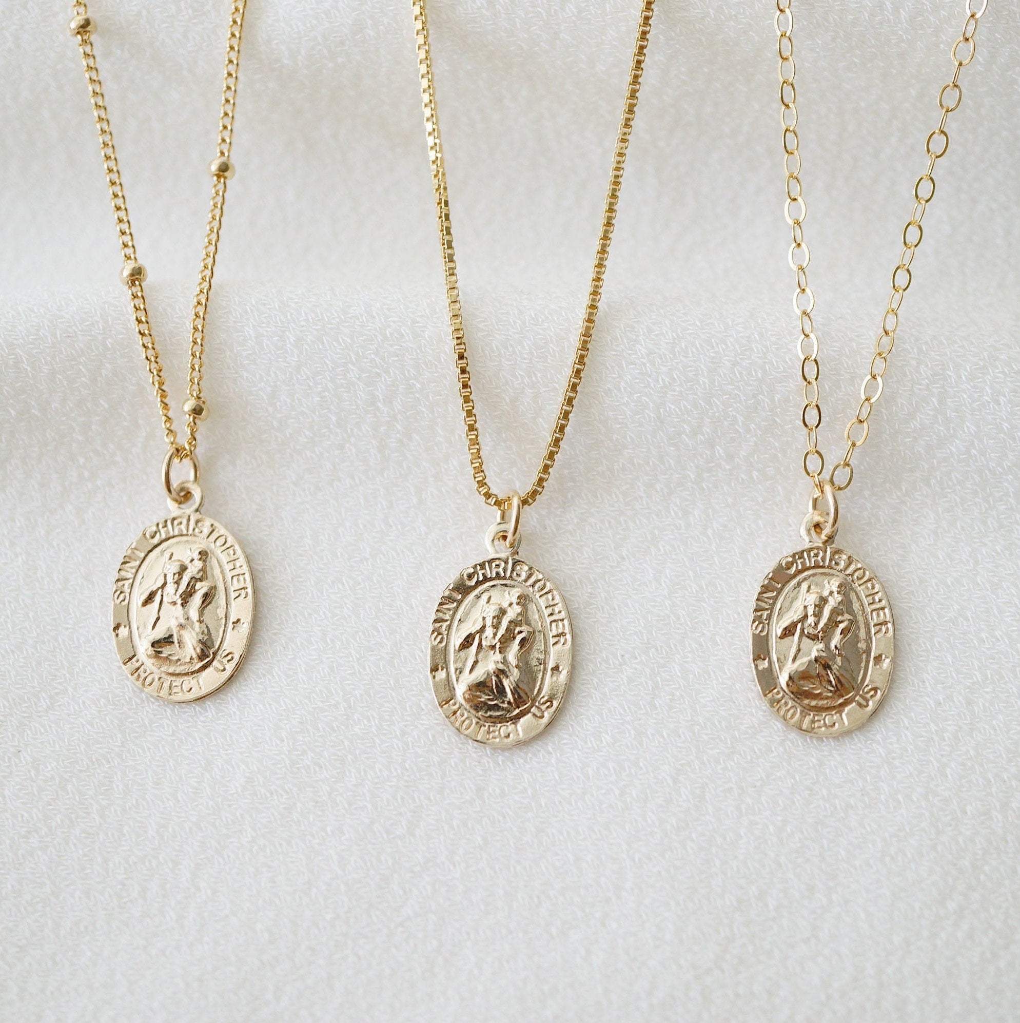 Traveler's Protection Small Gold Coin Necklace (St Christopher Spiro)