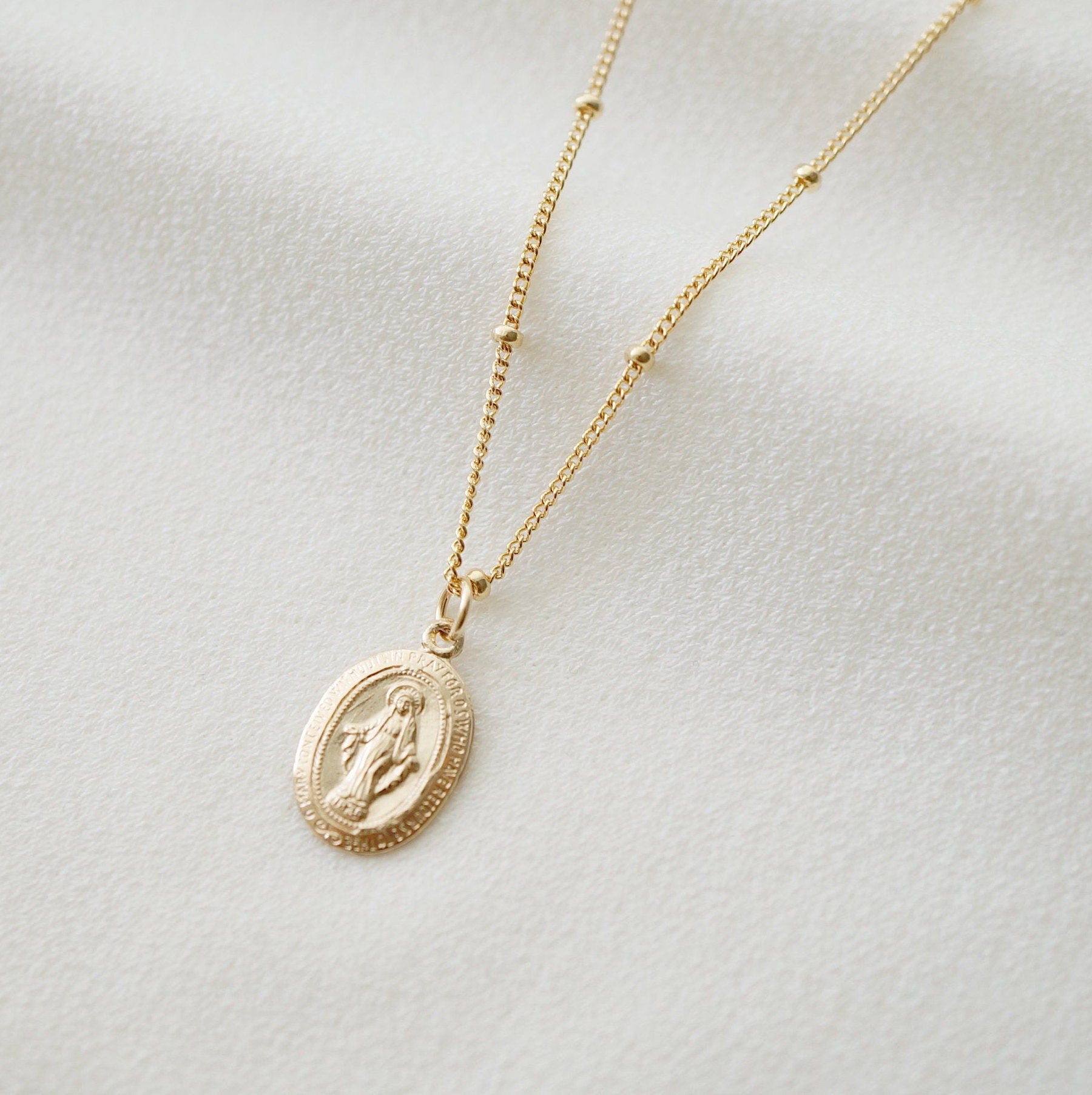 Petite Blessed Mother Virgin Mary Sterling Silver Medallion Necklace (Mary Pico) // 14K Gold filled // Religious Jewelry