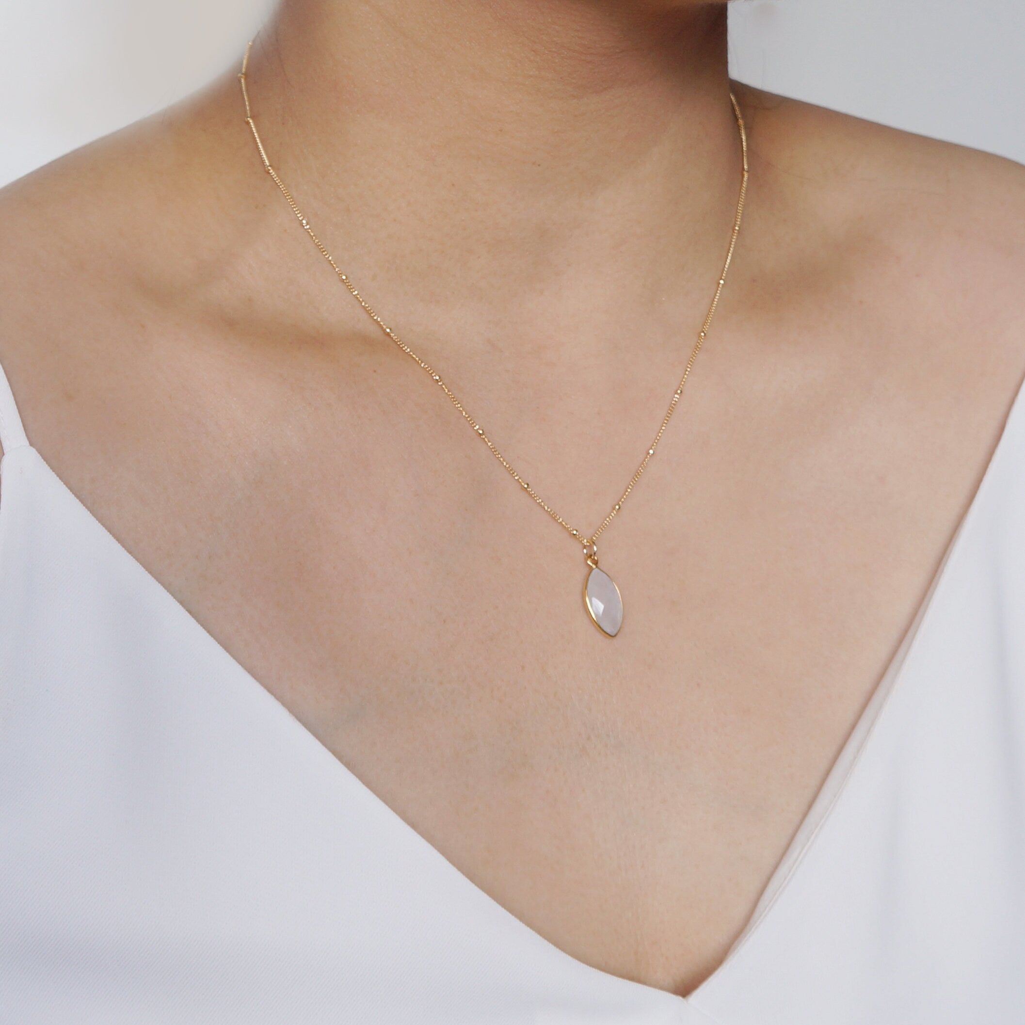 Moonstone Gold Marquise Necklace (Arabella) // Gift for her // Minimalist jewellery // June birthstone
