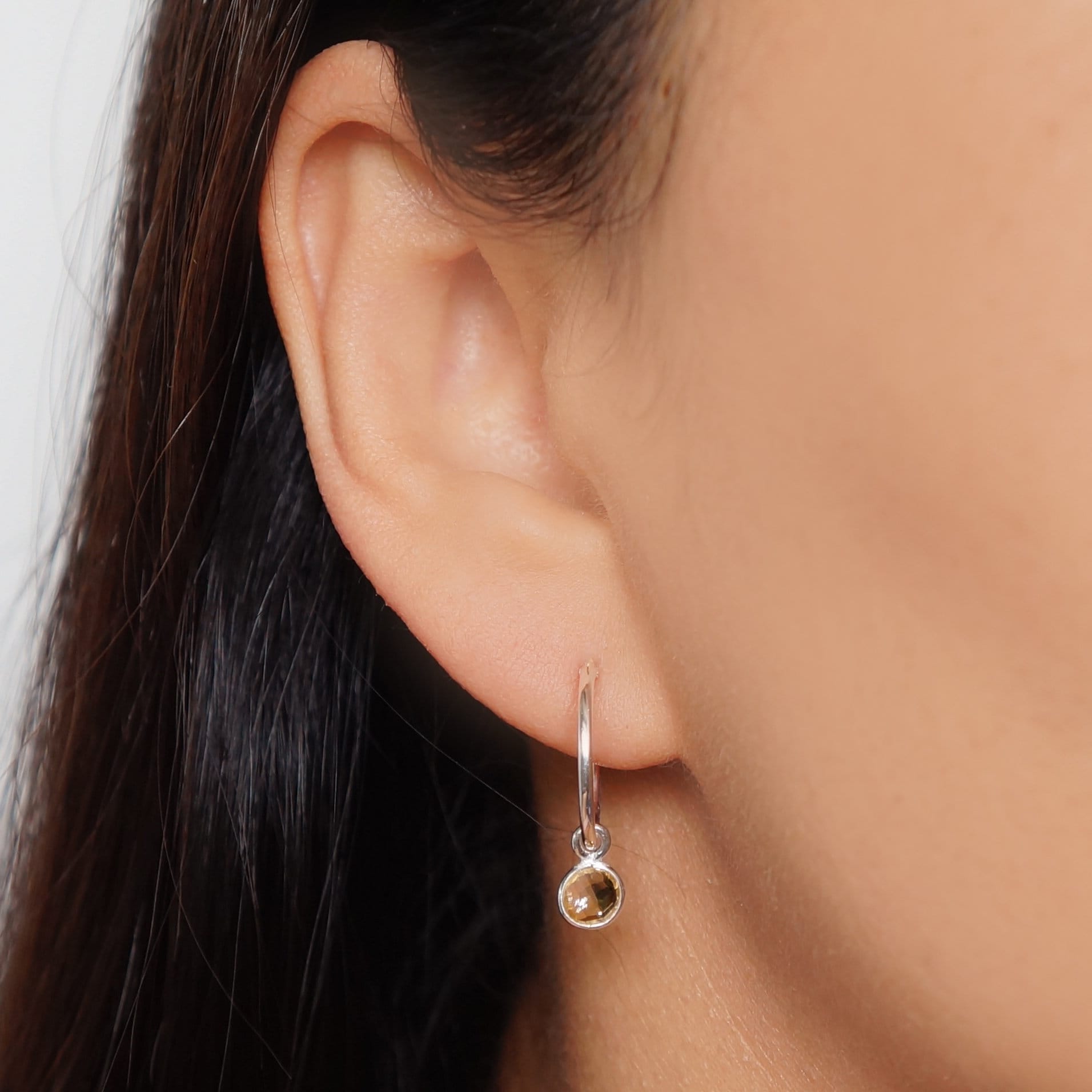 Citrine gemstones on Silver Hoop Earrings (Valais) // Gifts for her // Minimalist jewelry