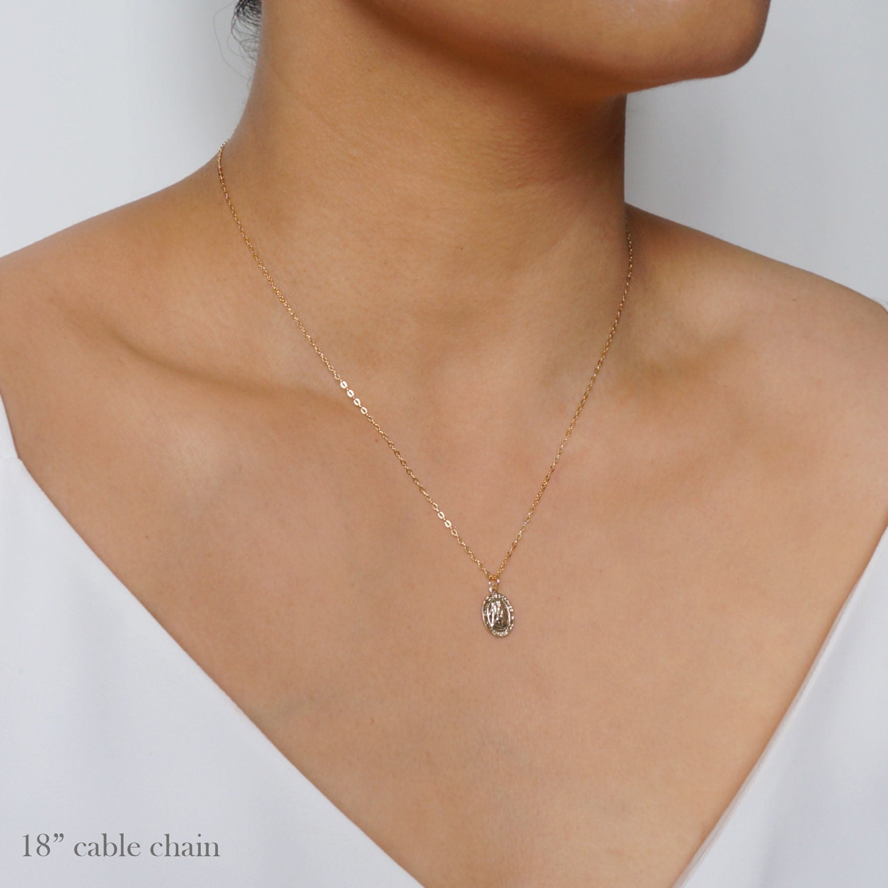 Traveler's Protection Small Gold Coin Necklace (St Christopher Spiro) // Saint Christopher Medal 14K Gold filled // Religious Jewelry