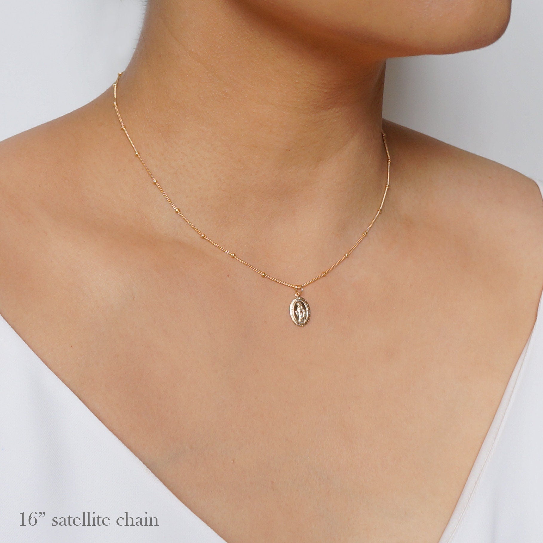 Petite Blessed Mother Virgin Mary Sterling Silver Medallion Necklace (Mary Pico) // 14K Gold filled // Religious Jewelry