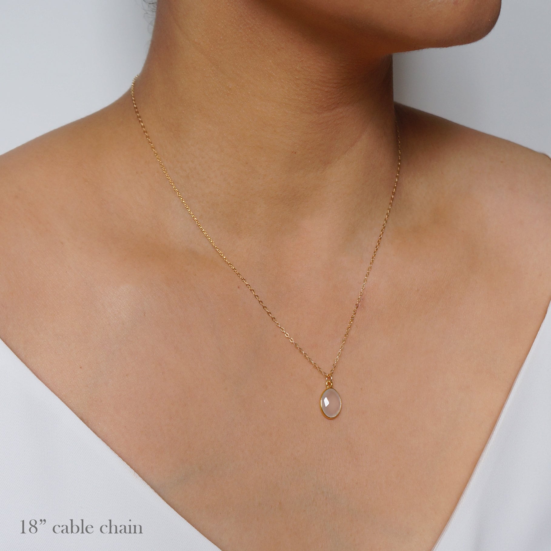 White Chalcedony Gemstone Necklace with 14K Gold fill Chain (Meridian) // Gift for her // Handmade jewelry // Everyday necklace