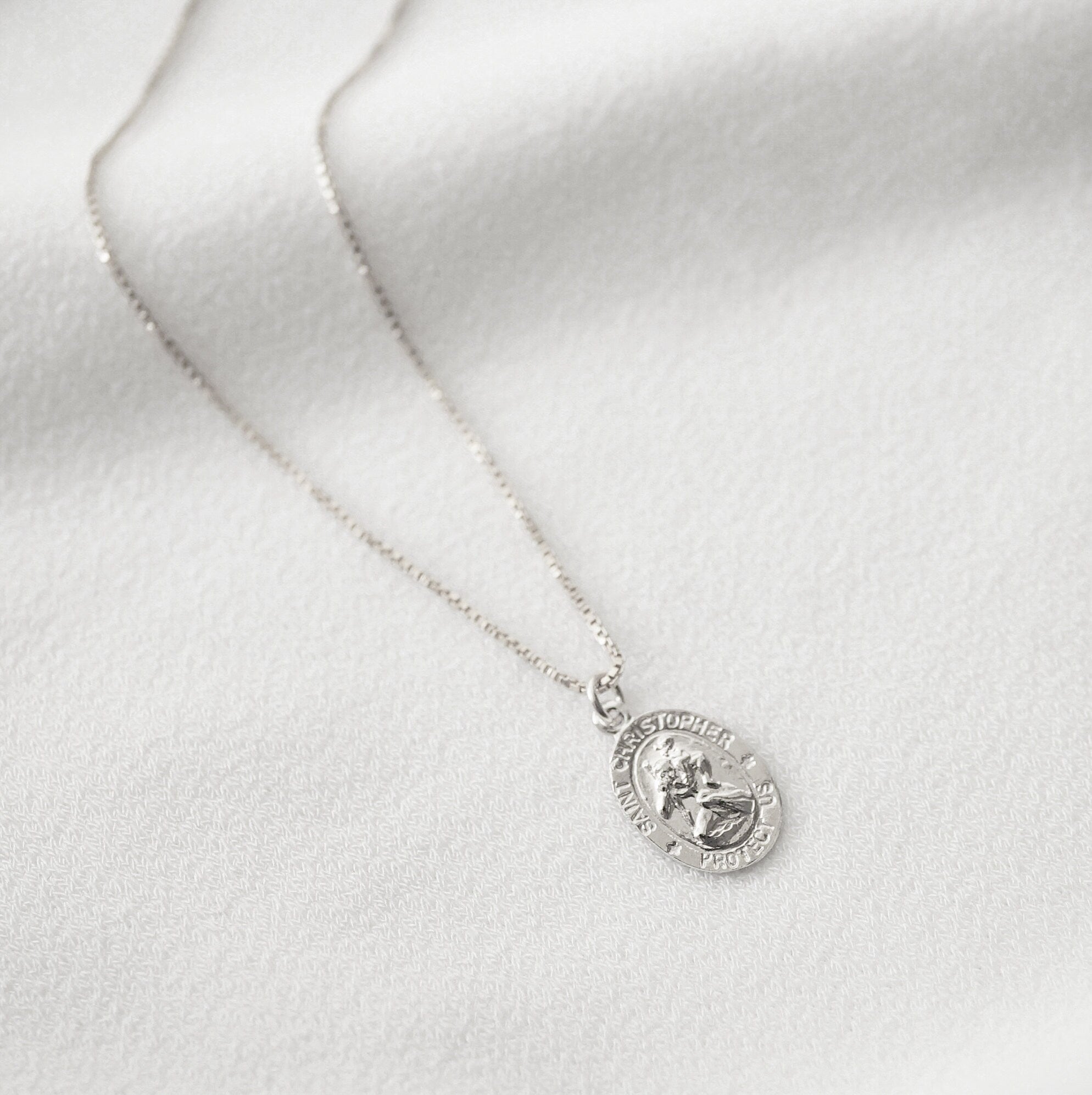 Traveler's Protection Small Silver Coin Necklace (St Christopher Spiro) // Sterling Silver // 14K Gold filled // Religious Jewelry