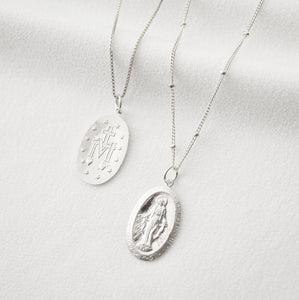 Blessed Mother Virgin Mary Sterling Silver Medallion Necklace (Mary Centro) // 14K Gold filled // Coin Jewelry // Religious Jewelry
