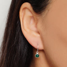 Load image into Gallery viewer, Emerald gemstones on Silver Hoop Earrings (Valais) // May birthstone // Minimalist jewelry // January birthstone