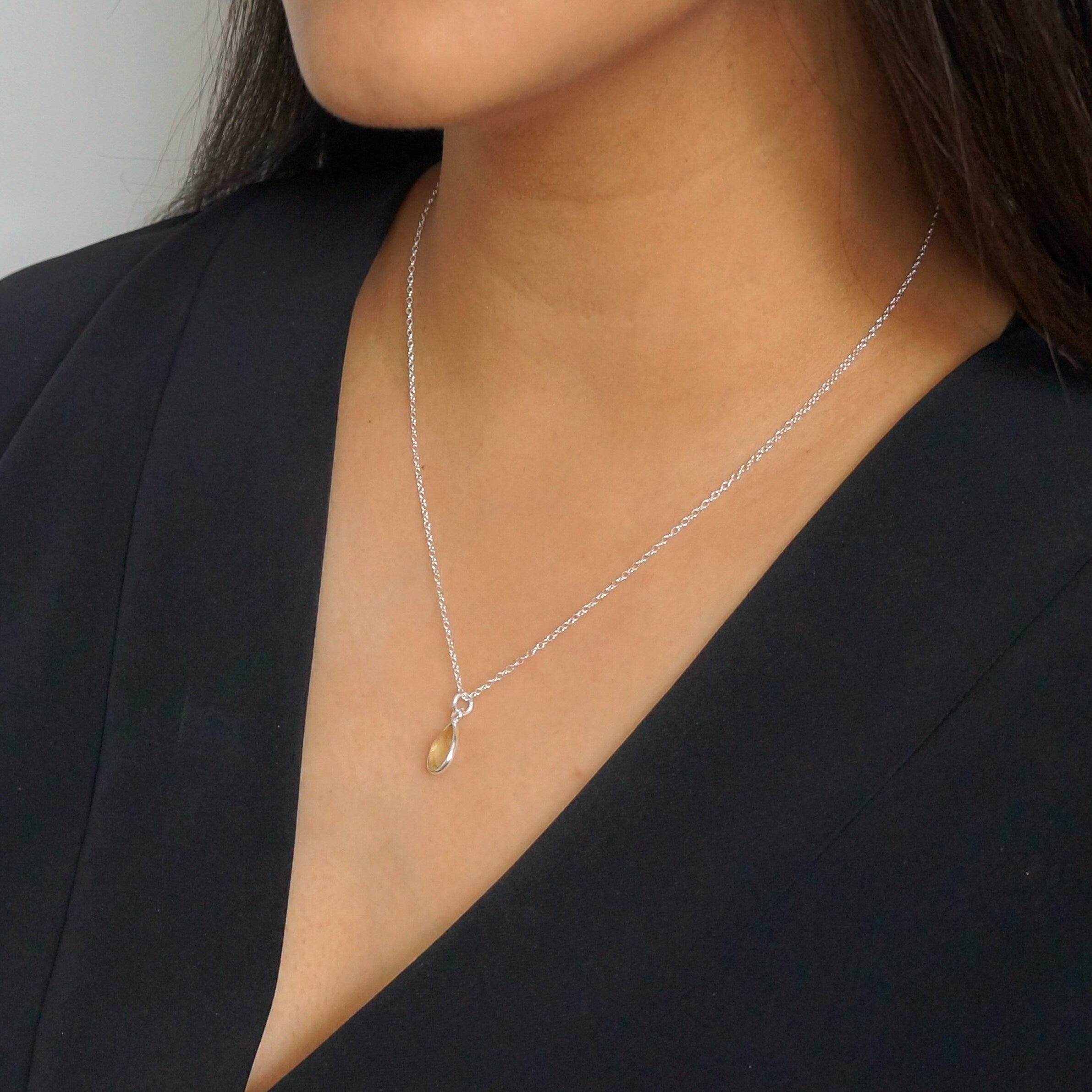 Lemon Quartz Teardrop Sterling Silver Necklace (Cannes) // Gift for her // Minimalist jewellery //