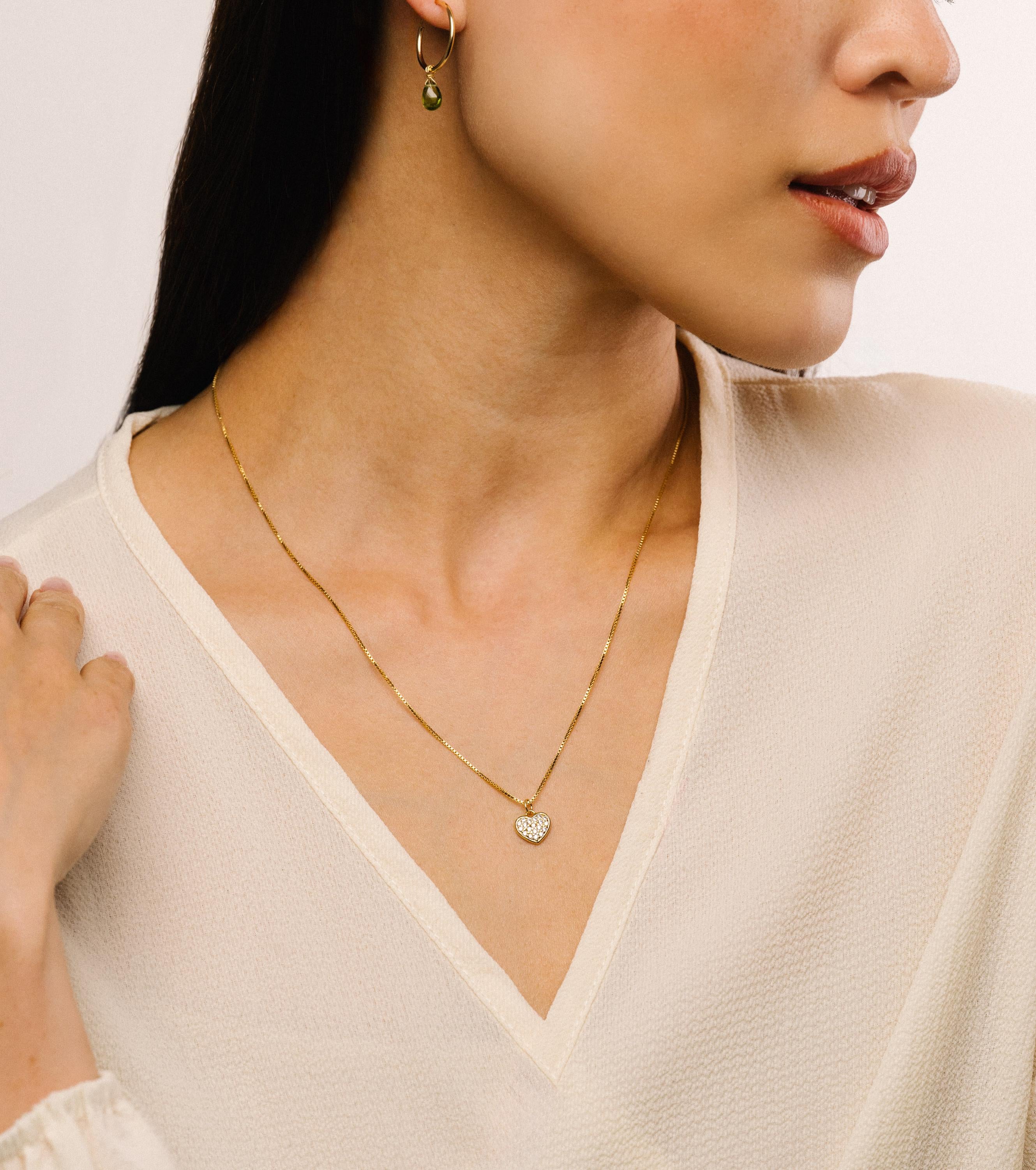 Stella CZ Gold Heart Necklace – Gold Vermeil Sparkle Heart Pendant on 18" 14K Gold Fill Box Chain