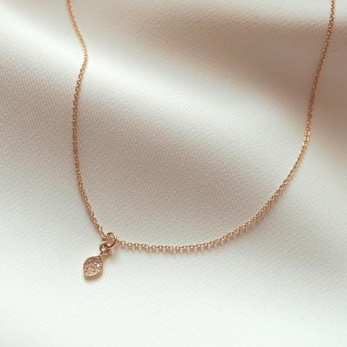 Nixie Tiny Vermeil Marquise Pendant – Dainty CZ Necklace on Adjustable Gold Fill Chain