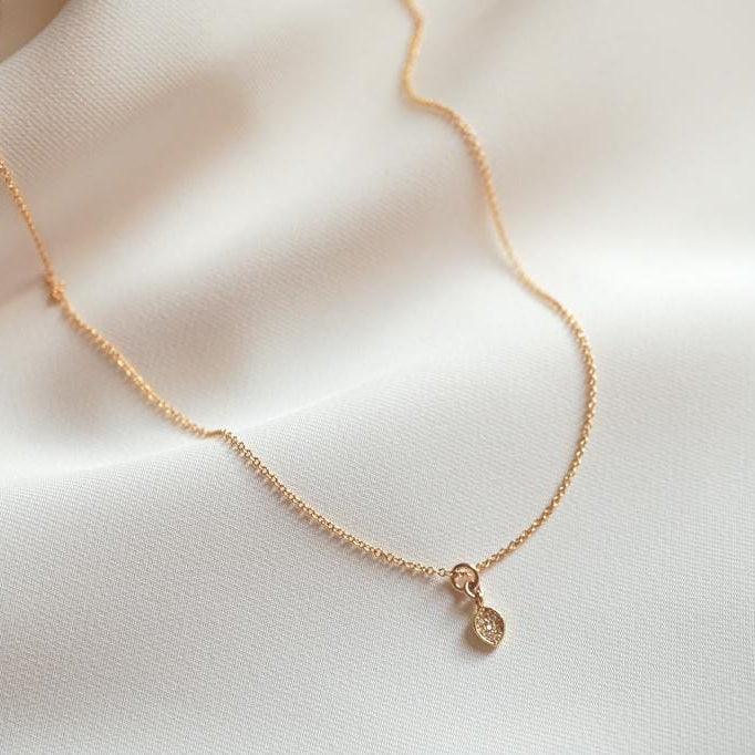 Nixie Tiny Vermeil Marquise Pendant – Dainty CZ Necklace on Adjustable Gold Fill Chain