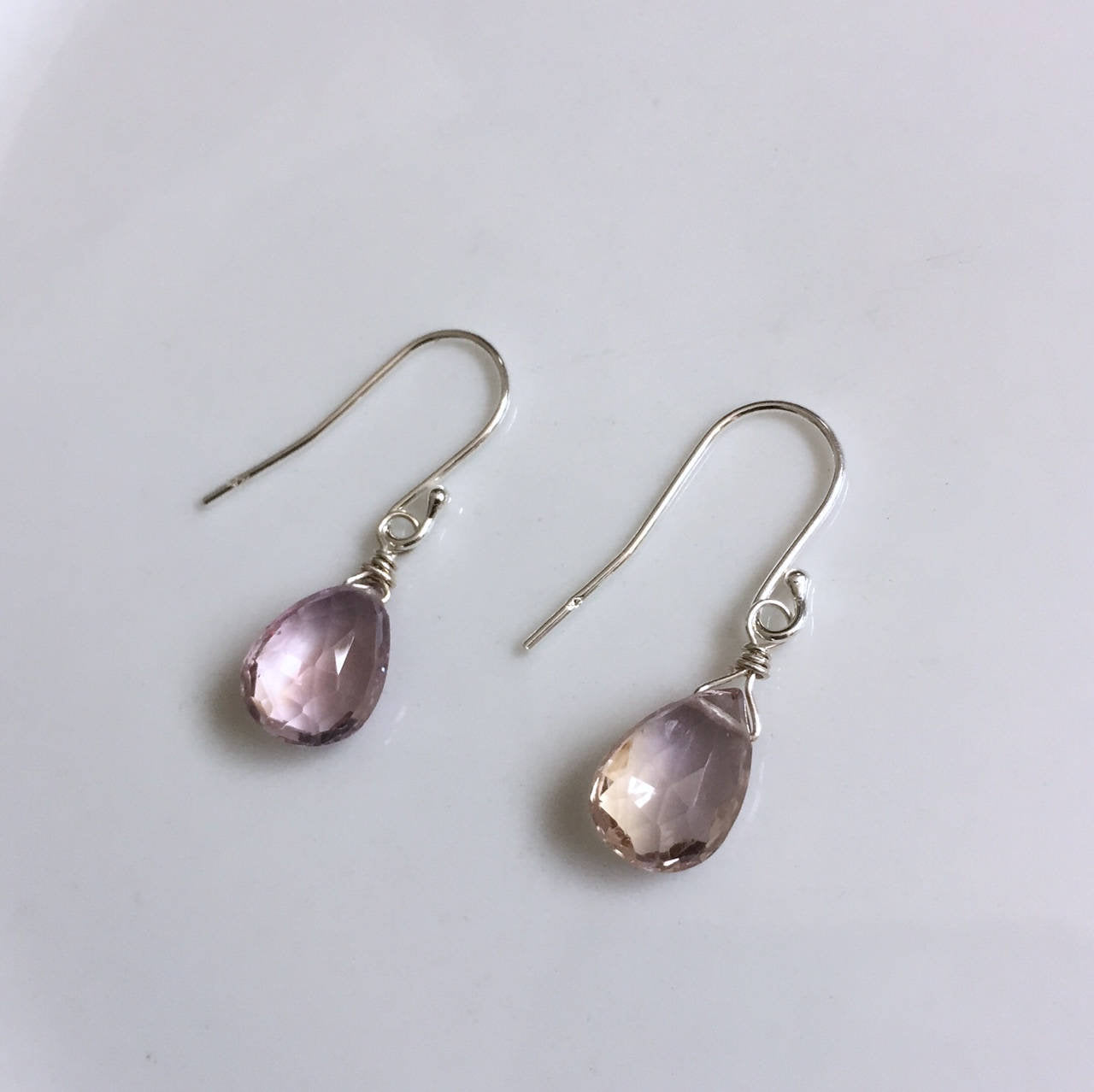 Violet Ametrine Gemstone Earrings - Sterling Silver Earrings (Cecile) 