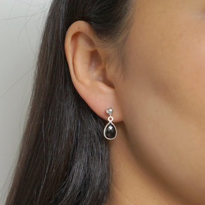 Black Spinel Teardrop Earring on Sterling Silver studs (Isla) // Gift for her // Minimalist earring //
