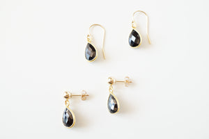 Black Spinel Teardrop Earring on 14K Gold-fill studs (Isla) // Gift for her // Minimalist earring //