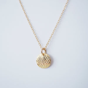 Gold Vermeil Angled Textured Coin on 14K Gold-fill Necklace (Casey) 