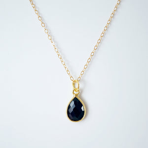 Black Spinel Gemstone Teardrop Gold Necklace (Savannah) // Gift for her // Minimalist necklace //