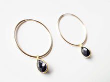 Load image into Gallery viewer, Black Spinel Gemstone Gold Large Hoop Earrings (Nuova) // Gifts for her // Handmade earrings // Minimalist jewelry