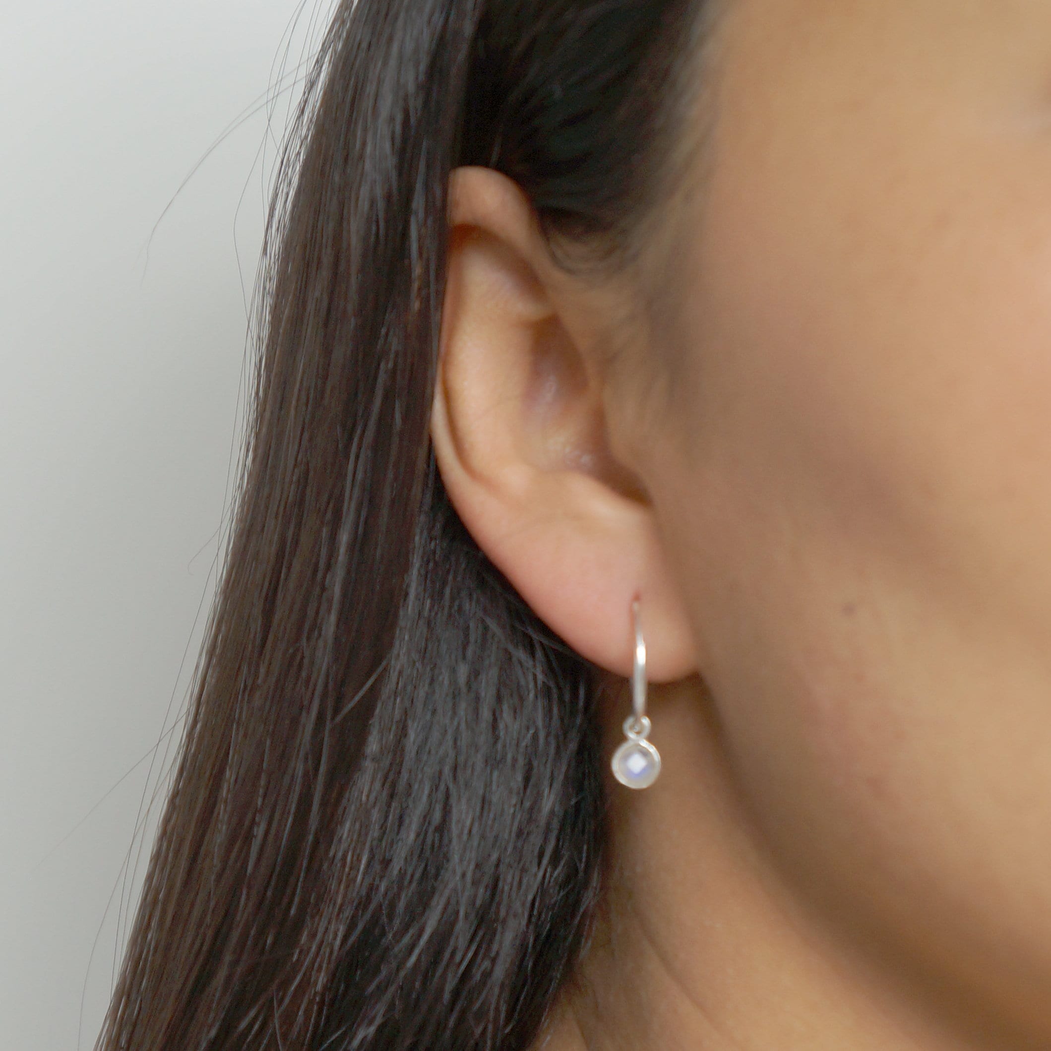 Chalcedony gemstones on Silver Hoop Earrings (Valais) // Gifts for her // Minimalist jewelry